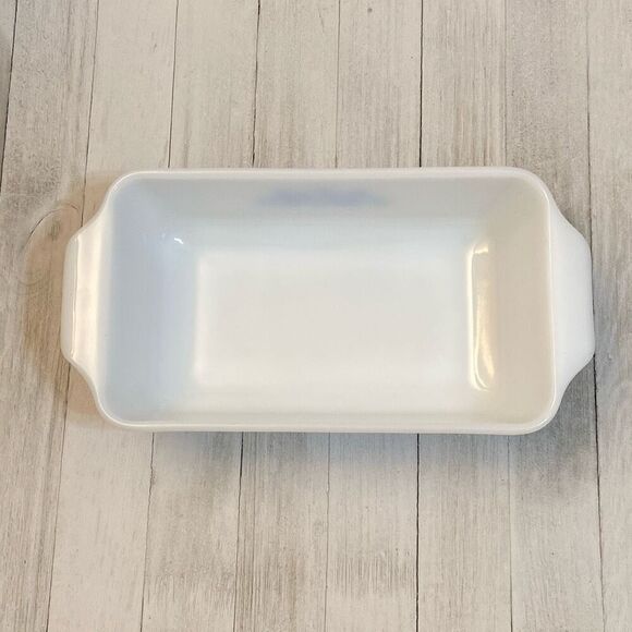 Vintage Anchor Hocking Fire King White Milk Glass Loaf Pan Blue Cornflower 1qt - Picture 8 of 10